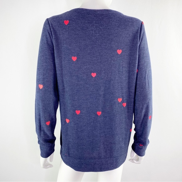 Chaser Navy Blue Scattered Heart Print Pullover Sweatshirt Size L - Picture 3 of 5